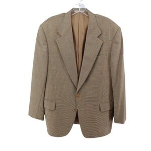 VTG Mickey Spatz Nordstrom Blazer 43R Wool Tweed Houndstooth Sport Coat Beige